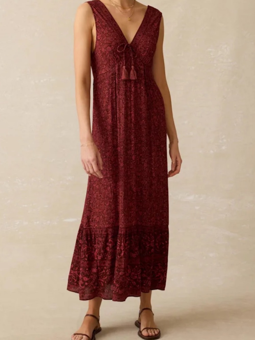 Faherty Sleeveless V-Neck Maxi Dress in Wine